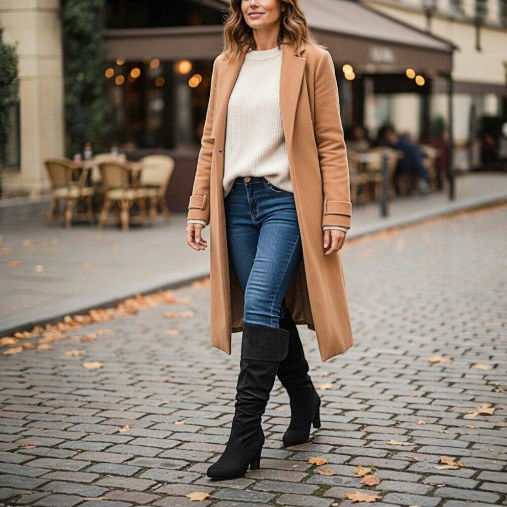 Women's Fold-Over Shaft Slouch Knee-High Suede Boots | Side Zip | Slim Heel